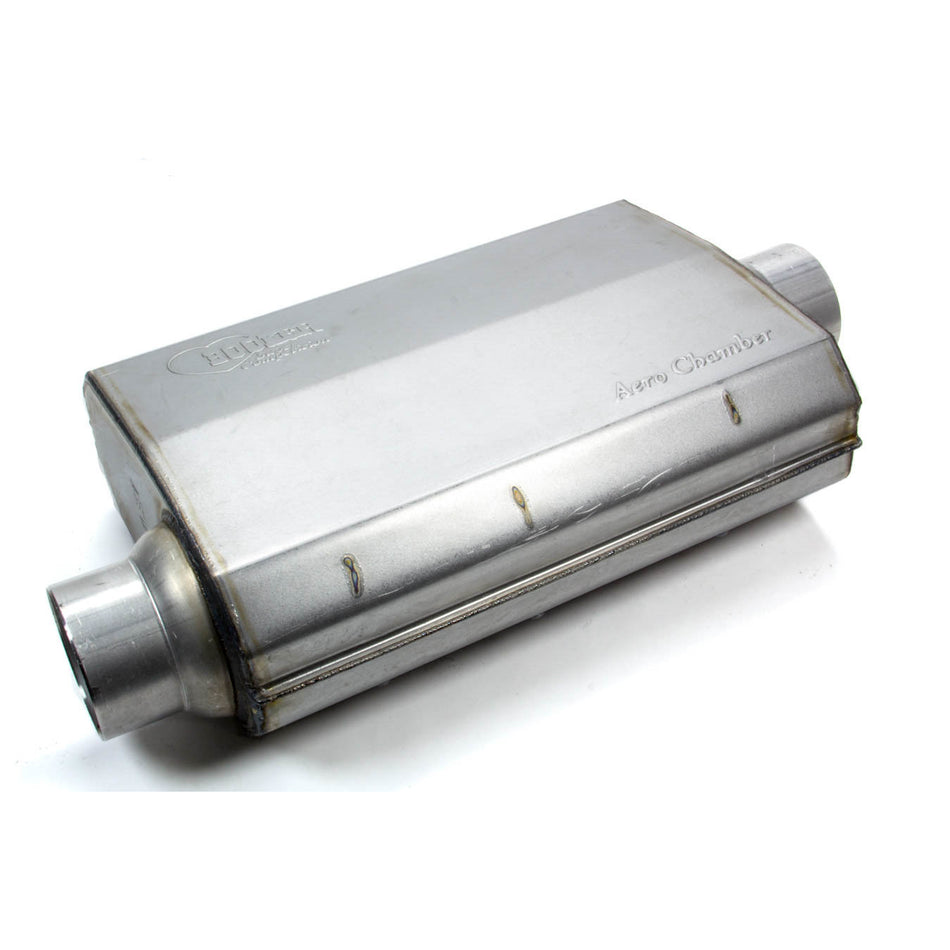 Hooker Aero Chamber Muffler - 3 in Offset Inlet - 3 in Offset Outlet - 10-1/4 x 4-3/4 in Oval Body - 14 in Long