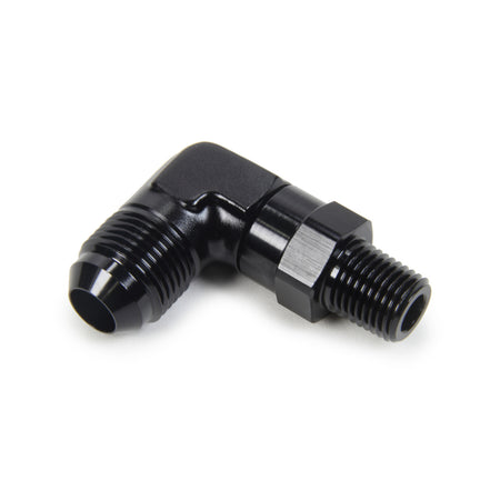 Triple X Adapter Fitting 90 Degree 8 AN Male to 1/4" NPT Male Swivel Aluminum - Black Anodize