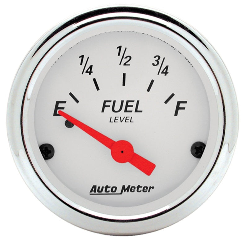 Auto Meter Arctic White 0-90 ohm Fuel Level Gauge - Electric - Analog - Short Sweep - 2-1/16 in Diameter - White Face