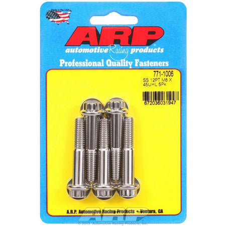 ARP 8 mm x 1.25 Thread Bolt 45 mm Long 10 mm 12 Point Head Stainless - Polished