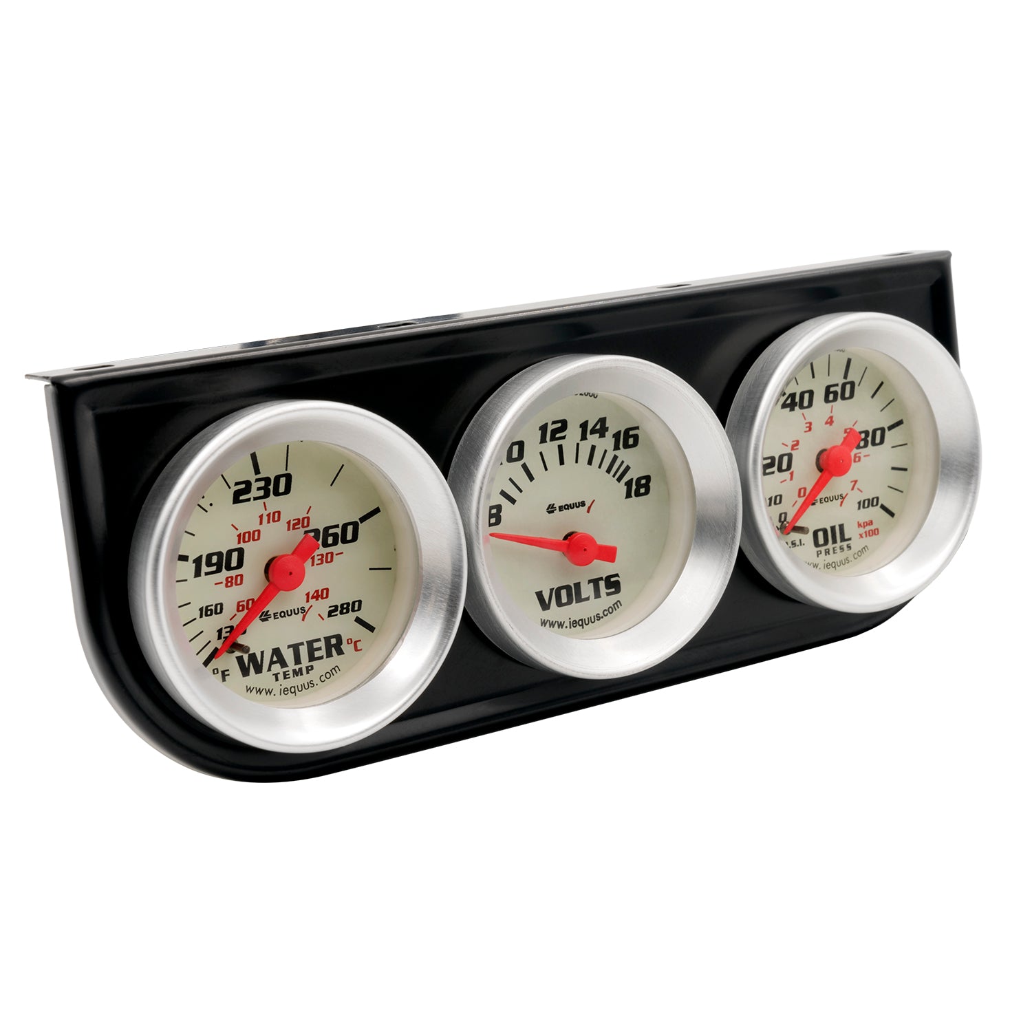 Equus 8000 Series Gauge Kit - Analog - Oil Pressure/Voltmeter/Water Temperature - 1-1/2" Diameter - White Face