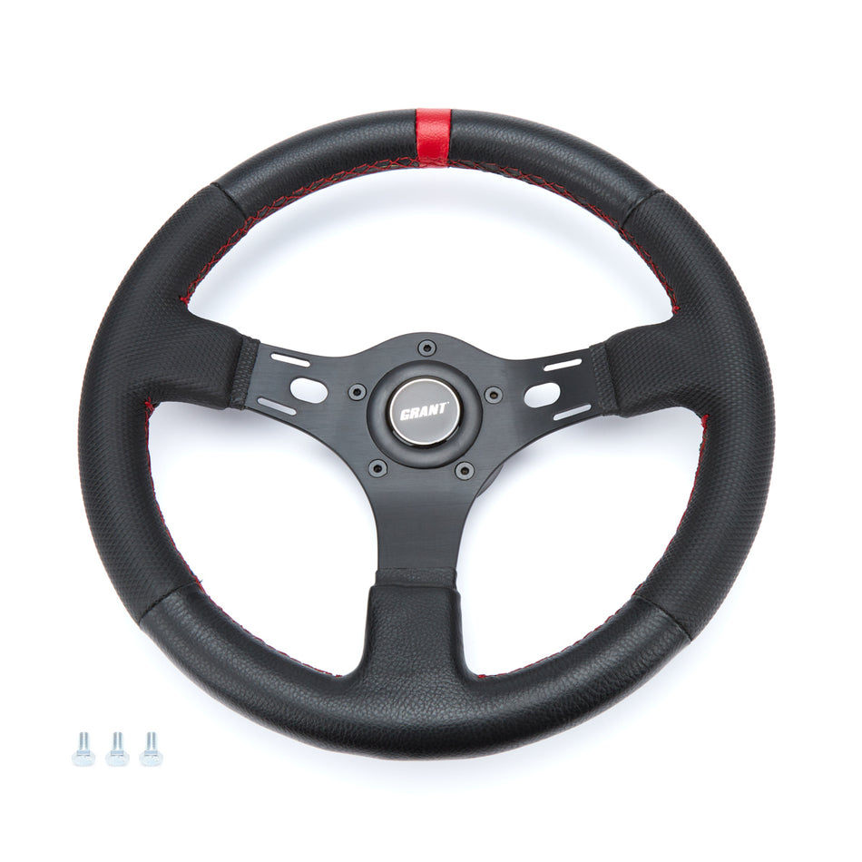 Grant Peformance Race Steering Wheel - 13 in Diameter - 1 in Dish - 3-Spoke - Black Leather Grip - Black