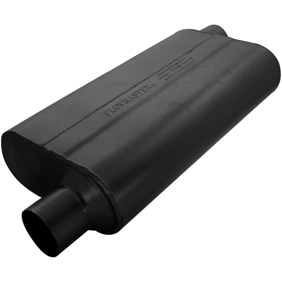 Flowmaster 50 Series Delta Flow Muffler - 2-1/2 in Offset Inlet - 2-1/2 in Offset Outlet - 17 x 9-3/4 x 4 in Oval Body - 23 in Long - Black Paint - Universal 942553