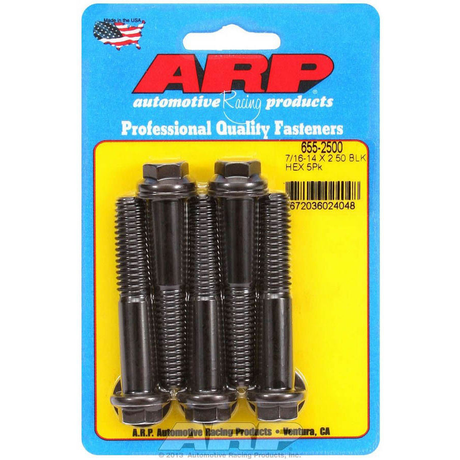 ARP 7/16-14 in Thread Bolt - 2.5 in Long - 7/16 in Hex Head - Chromoly - Black Oxide - Universal - Set of 5 655-2500