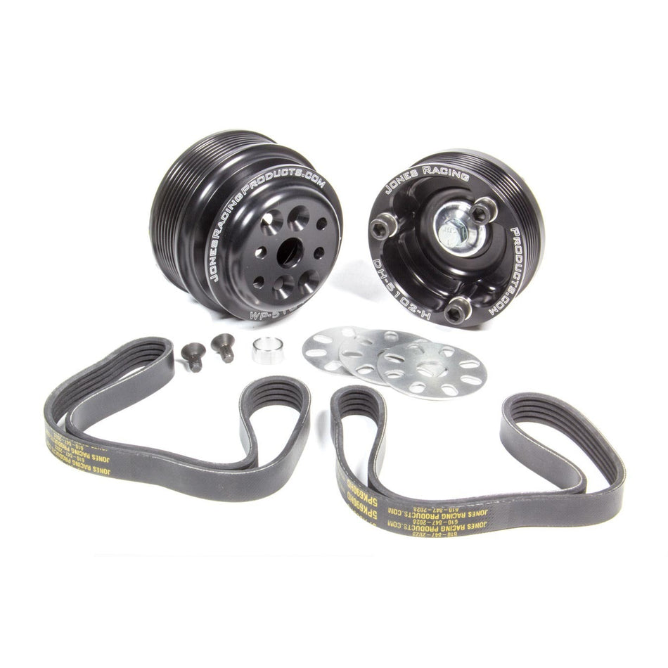 Jones Racing Products 6-Rib Serpentine Pulley Kit - Black Anodized - Small Block Chevy 1035-S