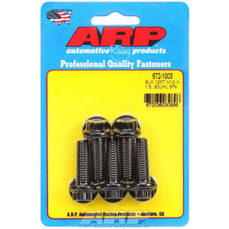 ARP Bolt - 30 mm Long - 12 mm 12 Point Head - Washers Included - Chromoly - Black Oxide - Universal - (Set of 5)