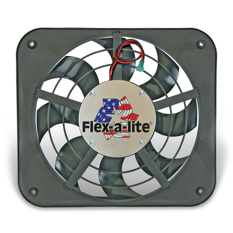 Flex-A-Lite Lo-Profile S-Blade Electric Cooling Fan - 12" Fan - Puller - 1250 CFM - 12V - Curved Blade - 15 x 13-1/2" - 2-5/8" Thick - Plastic