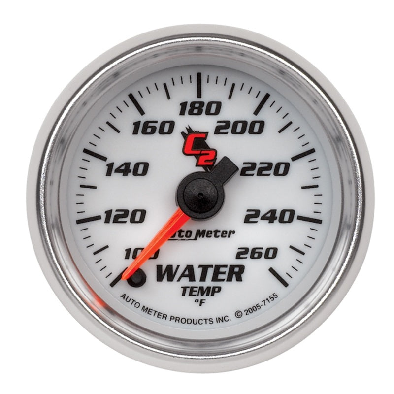 Auto Meter C2 100-260 Degree F Water Temperature Gauge - Electric - Analog - Full Sweep - 2-1/16 in Diameter - White Face