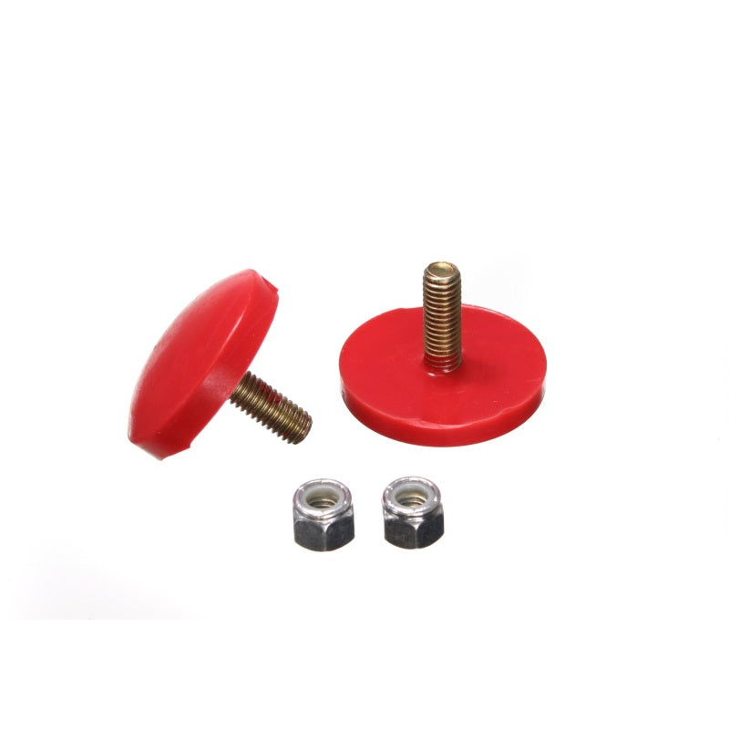 Energy Suspension Hyper-Flex Bump Stop - 0.375 in Tall - 2 in OD - 3/8 in Stud - Lock Nut - Red - Universal - Pair