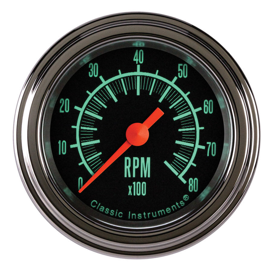 Classic Instruments G/Stock Tachometer - 8000 RPM - 2-1/8 in Diameter - Low Step Stainless Bezel - Black Face
