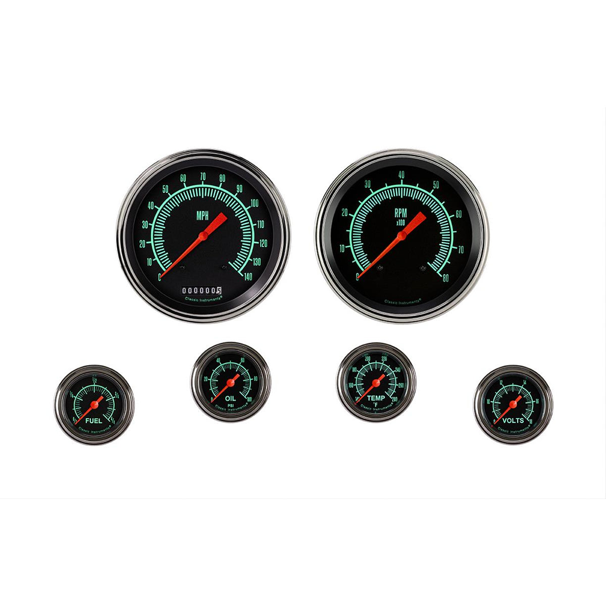Classic Instruments G/Stock Gauge Kit - Full Sweep - Low Step Stainless Bezel - Black Face