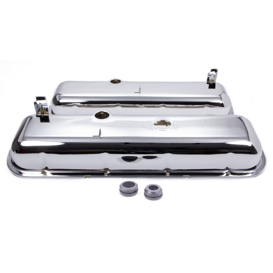 Racing Power Short Valve Cover - 2.625 in Height - Baffled - Breather Holes - Grommets Included - Chrome - Big Block Chevy - Pair