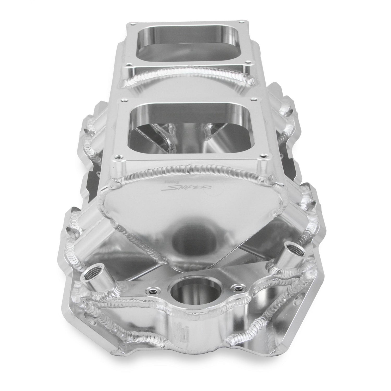 Sniper Fabricated Intake Manifold BBC Single Plane 2 x 4500 Silver with Sniper Logo