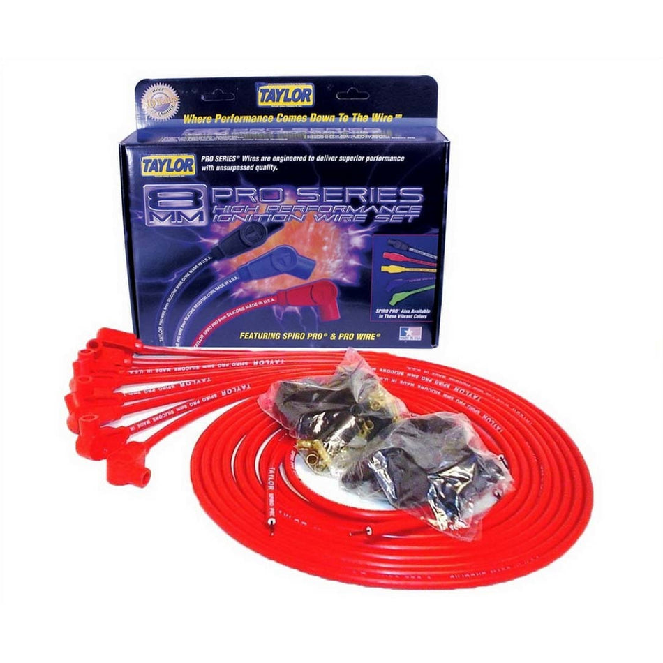Taylor 8mm Spiro-Pro Universal Spark Plug Wire Set - Red - 90 Plug Boots - 8 Cylinder Applications