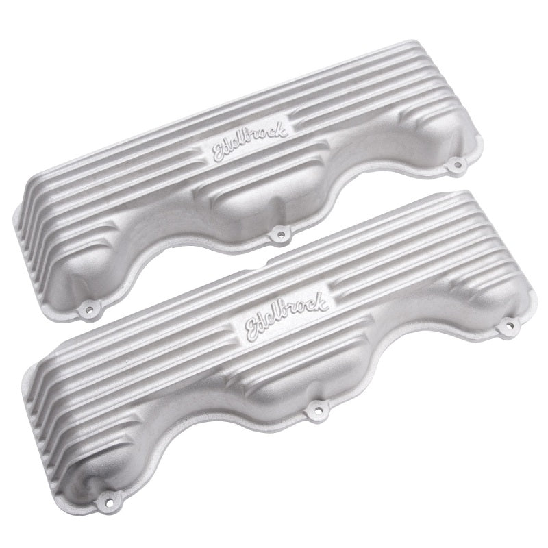 Edelbrock Classic Valve Covers Short Edelbrock Logo Aluminum - Natural