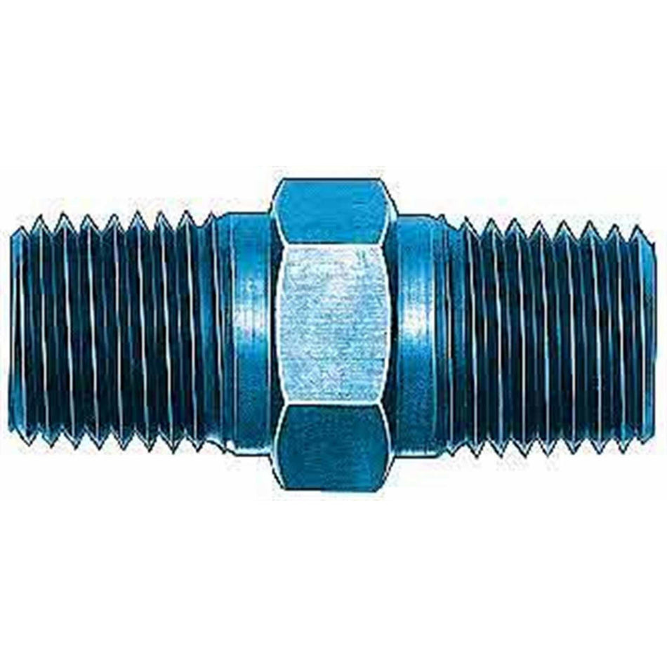 Aeroquip 1/4 in NPT Male to 1/4 in NPT Male Straight Adapter - Blue Anodized
