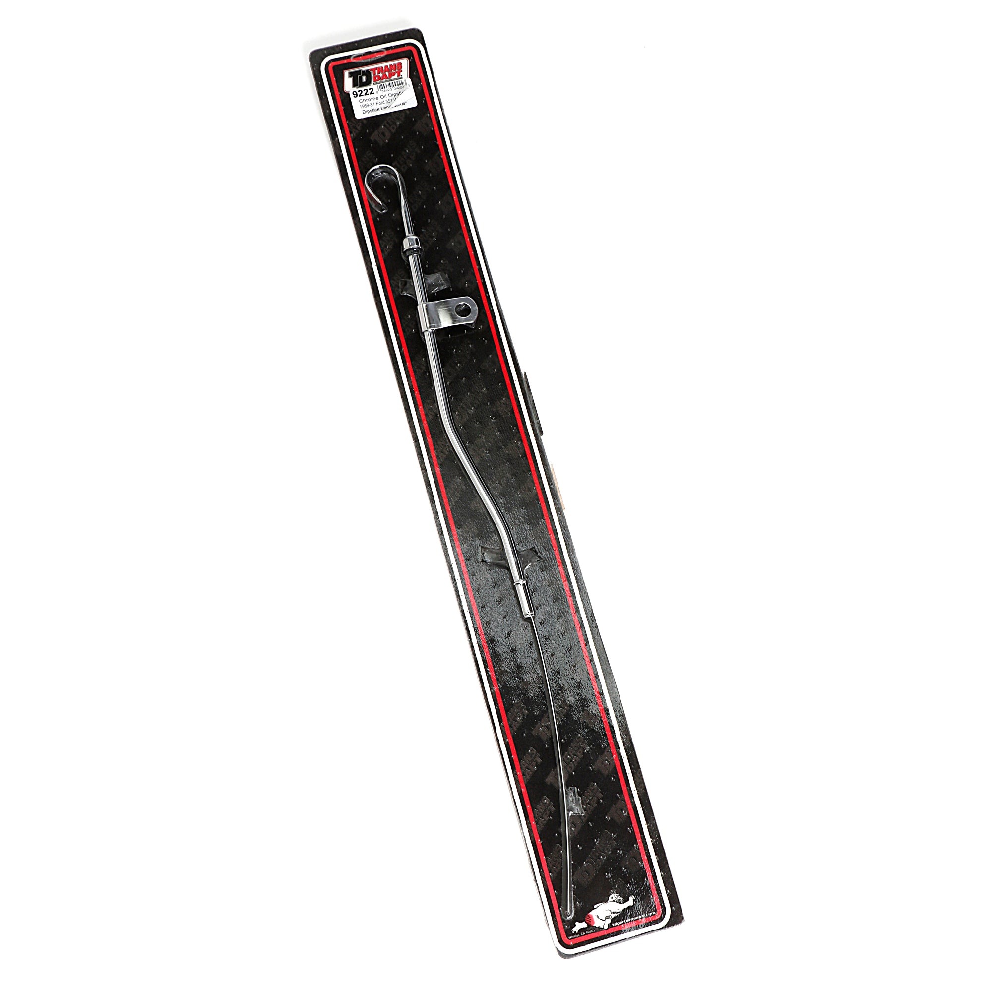 Trans-Dapt Engine Oil Dipstick - Solid Tube - Block Mount - 20 in Long - Chrome - Small Block Ford