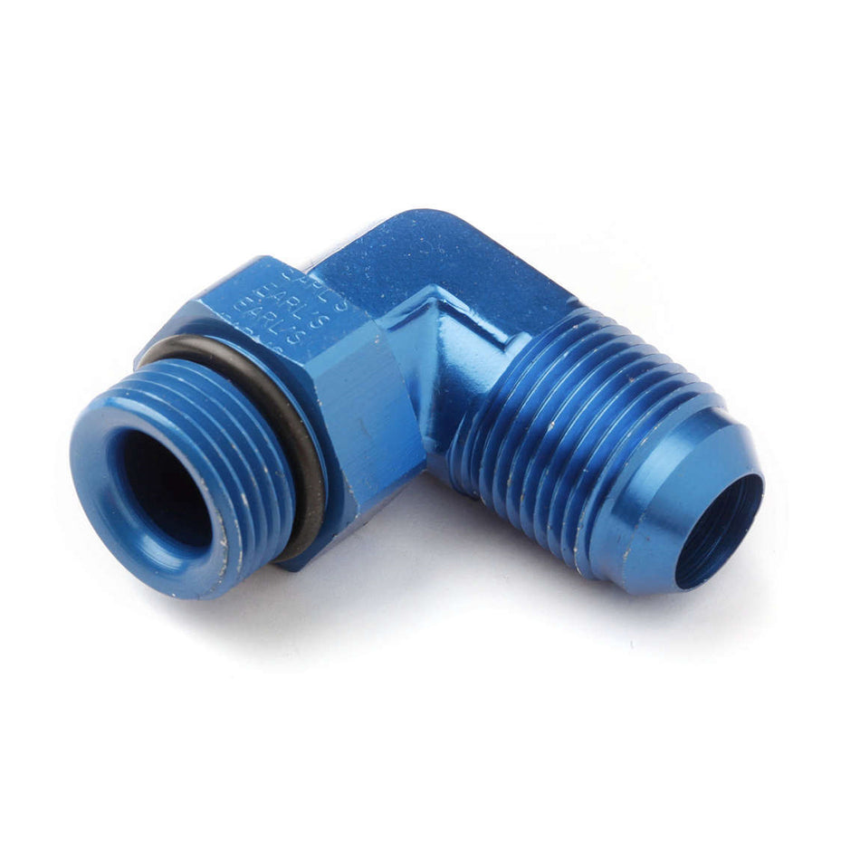 Earl's Adapter Fitting - 90 Degree - 8 AN Male to 7/8-14" Male O-Ring - Swivel - Aluminum - Blue