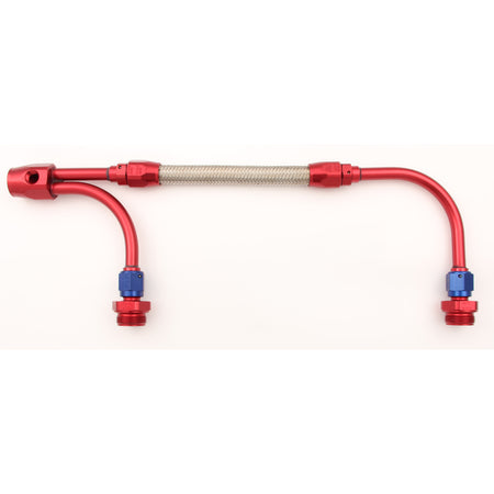 XRP 3/8" NPT Female Inlet Carburetor Fuel Line 7/8-20" Dual Outlets Braided Stainless Hose Red/Blue/Silver - Holley 4150