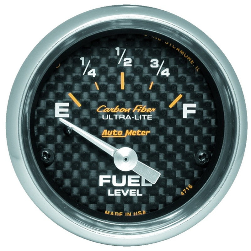 Auto Meter Carbon Fiber 240-33 ohm Fuel Level Gauge - Electric - Analog - Short Sweep - 2-1/16 in Diameter - Carbon Fiber Look Face