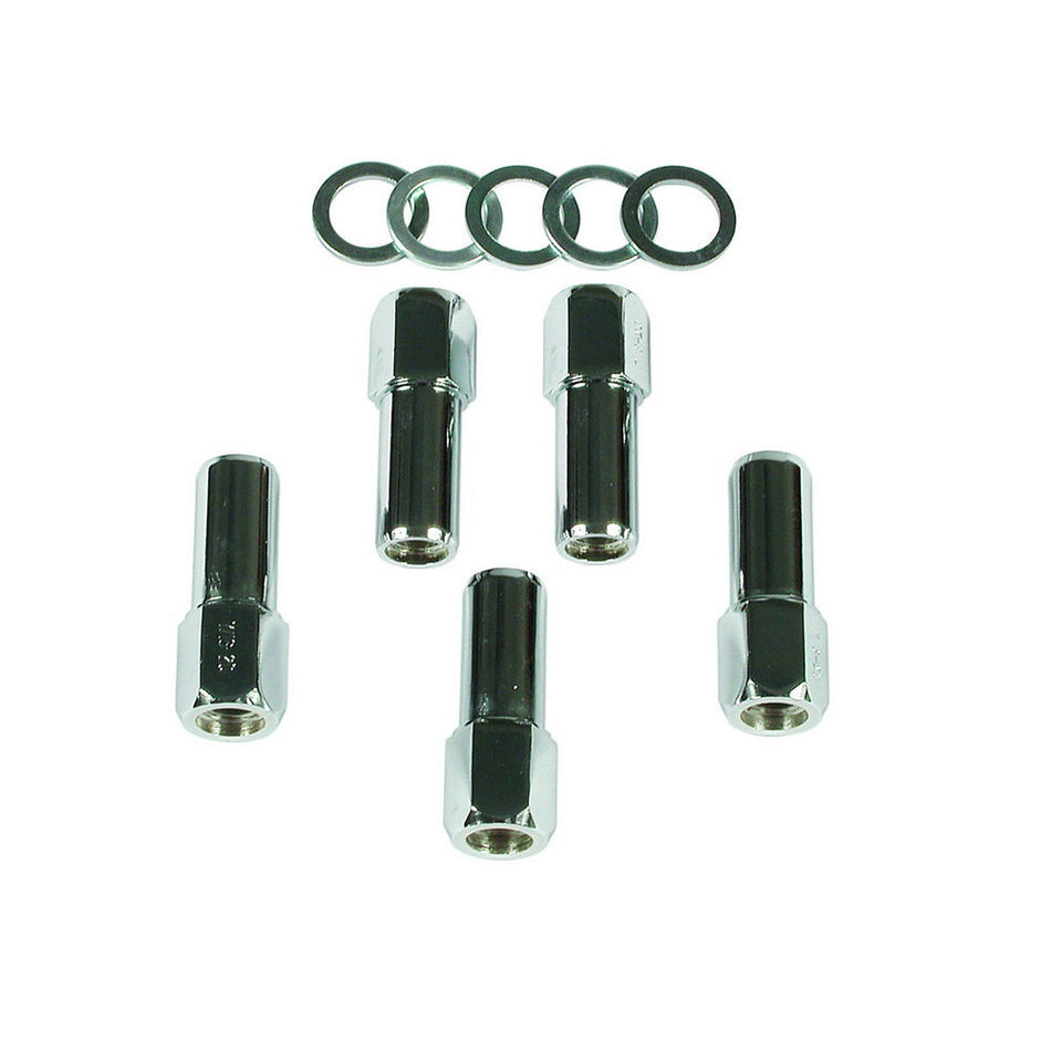 Mr. Gasket Lug Nut - 1/2-20 in RH Thread - 13/16 in Hex Head - Shank Seat - Open End - Washers Included - Chrome - Set of 5 4305