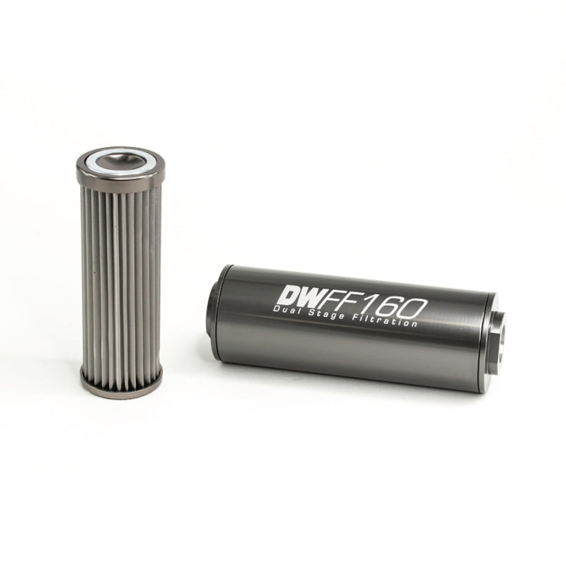 DeatschWerks In-Line 10 Micron Fuel Filter - Stainless Element - 10 AN Female O-Ring Inlet - 10 AN Female O-Ring Outlet - 160 mm Long - Titanium Anodized