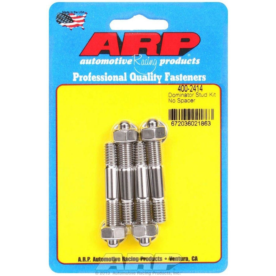 ARP Carburetor Stud - 5/16-18 and 5/16-24 in Thread - 2.225 in Long - Hex Nuts - Polished - Set of 4 400-2414