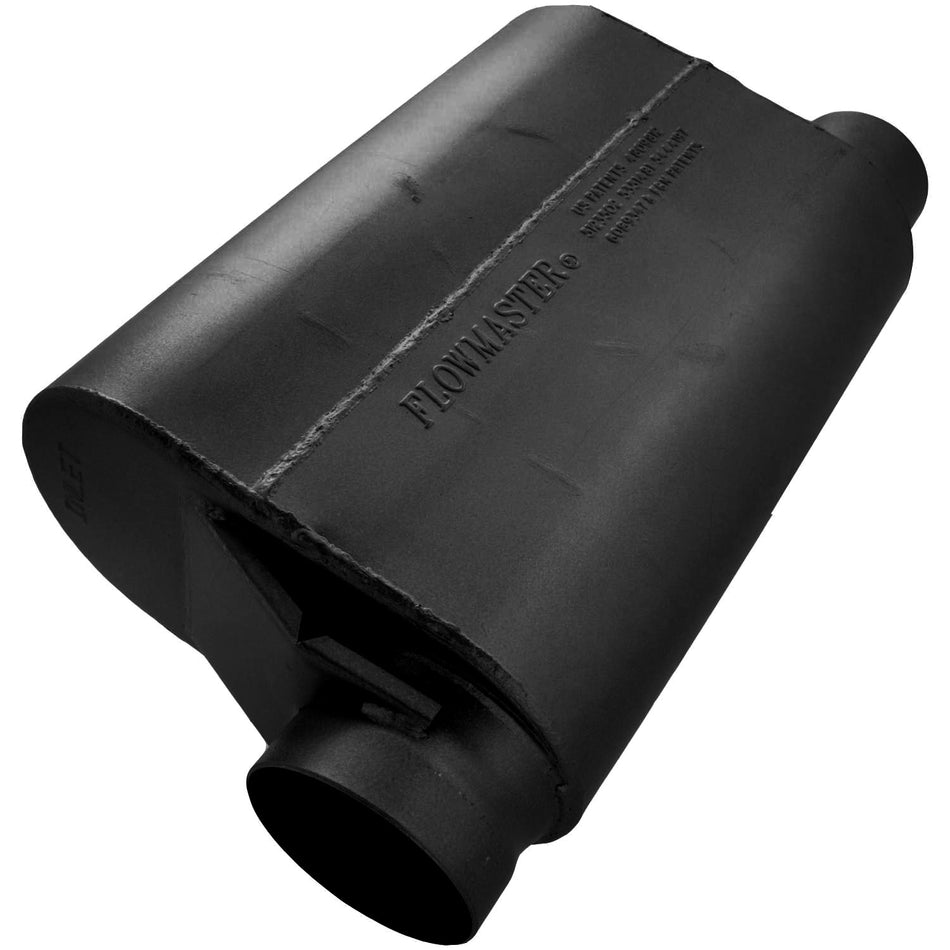 Flowmaster 40 Series Delta Force Alcohol Race Muffler - 3.5" Offset Inlet, 3" Same Side Outlet - Aggressive Sound - 13.50" x 10.00" x 5.00"