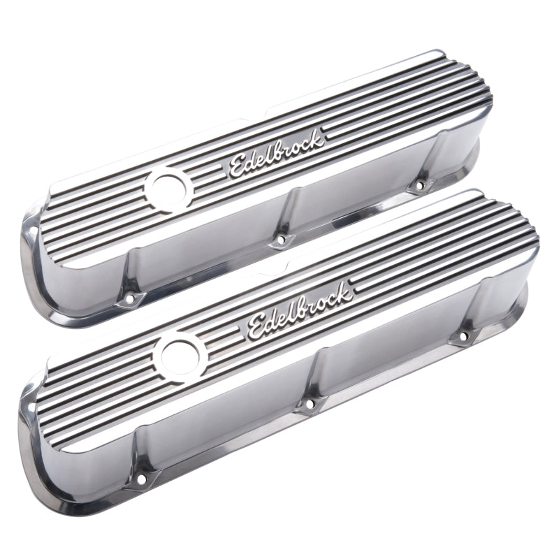 Edelbrock Elite II Tall Valve Cover - Baffled - Breather Hole - Edelbrock Logo - Polished - Small Block Ford - Pair
