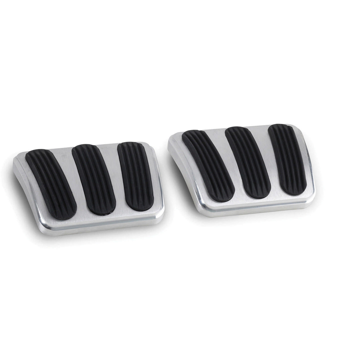 Lokar Curved Brake/Clutch Pedal Pad - Rubber Pads - Billet Aluminum - Brushed - GM A-Body 1964-72 (Pair)