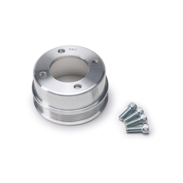 March Performance Serpentine Crankshaft Pulley - 6 Rib - 4.375" Diameter - Aluminum - Clear Powder Coat - Small Block Ford
