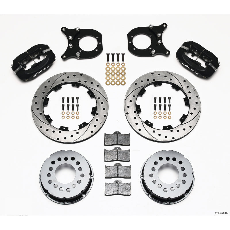 Wilwood Dynalite Pro Series Rear Brake Kit - Black - SRP Drilled & Slotted Rotor - Chevy 12 Bolt