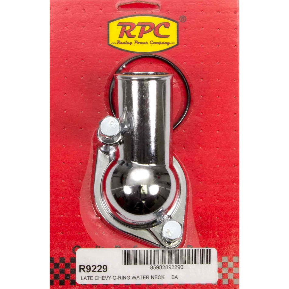 Racing Power 75 Degree Water Neck - 1-1/2 in ID Hose - O-Ring - Chrome - Chevy V8