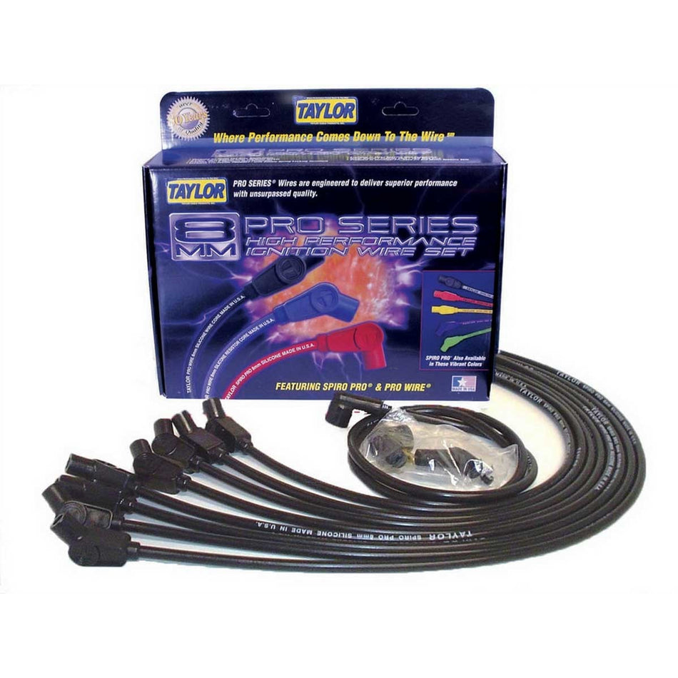 Taylor 8mm Spiro Pro Ignition Wire Set - Race Fit(Black)