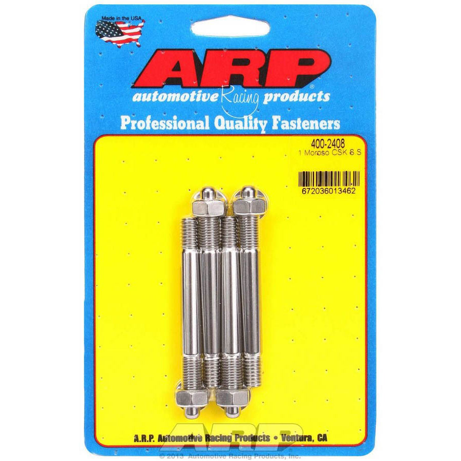 ARP Carburetor Stud - 5/16-18 and 5/16-24 in Thread - 3.2 in Long - Hex Nuts - Polished - Set of 4 400-2408