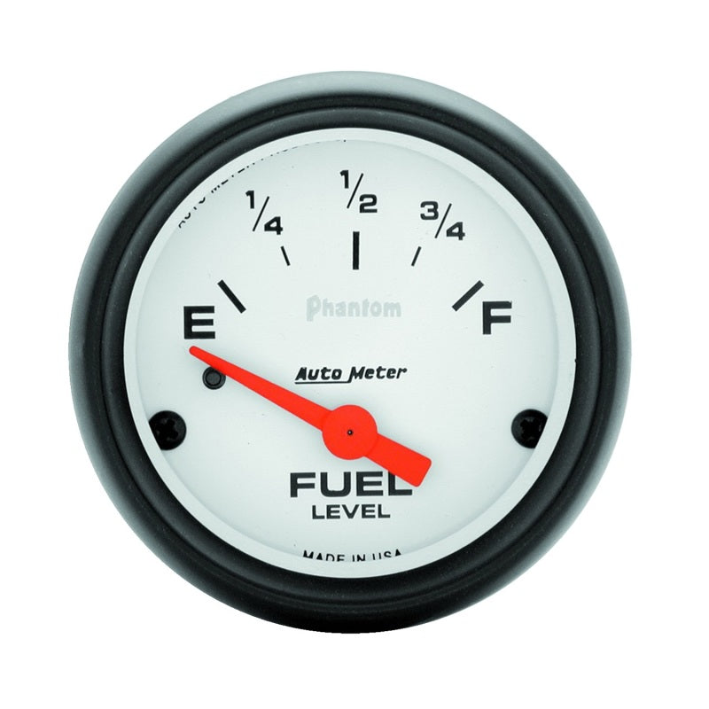 Auto Meter Phantom 0-90 ohm Fuel Level Gauge - Electric - Analog - Short Sweep - 2-1/16 in Diameter - White Face