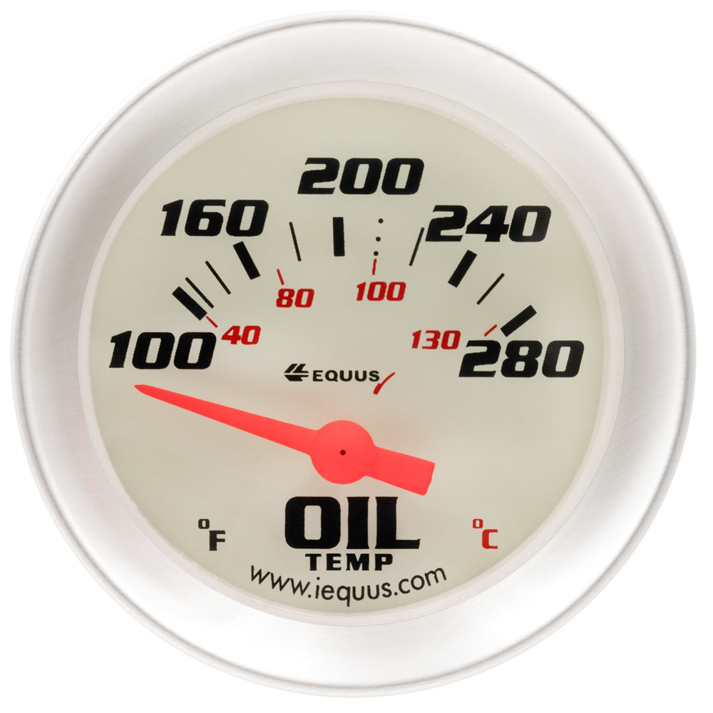 Equus 8000 Series Oil Temperature Gauge - 100-280 Degree F - Electric - Analog - Short Sweep - 2" Diameter - White Face
