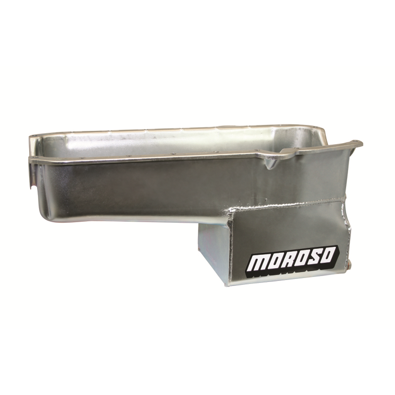Moroso Street / Strip Rear Sump Oil Pan - 7 Quart - 9.5 in Deep - Zinc Oxide - 2 Piece Seal - Small Block Chevy