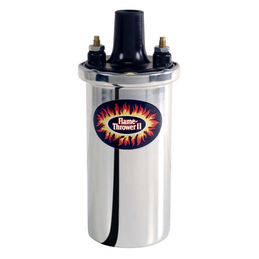 PerTronix Flame-Thrower II Ignition Coil - Canister - Round - Oil Filled - Chrome - 45,000 Volts
