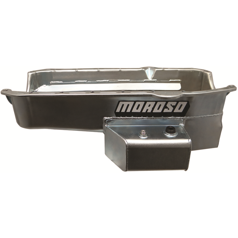 Moroso Street/Strip Engine Oil Pan - Passenger Side Sump - 7 qt - 7" Deep - Baffled - Steel - Zinc Oxide - Small Block Chevy