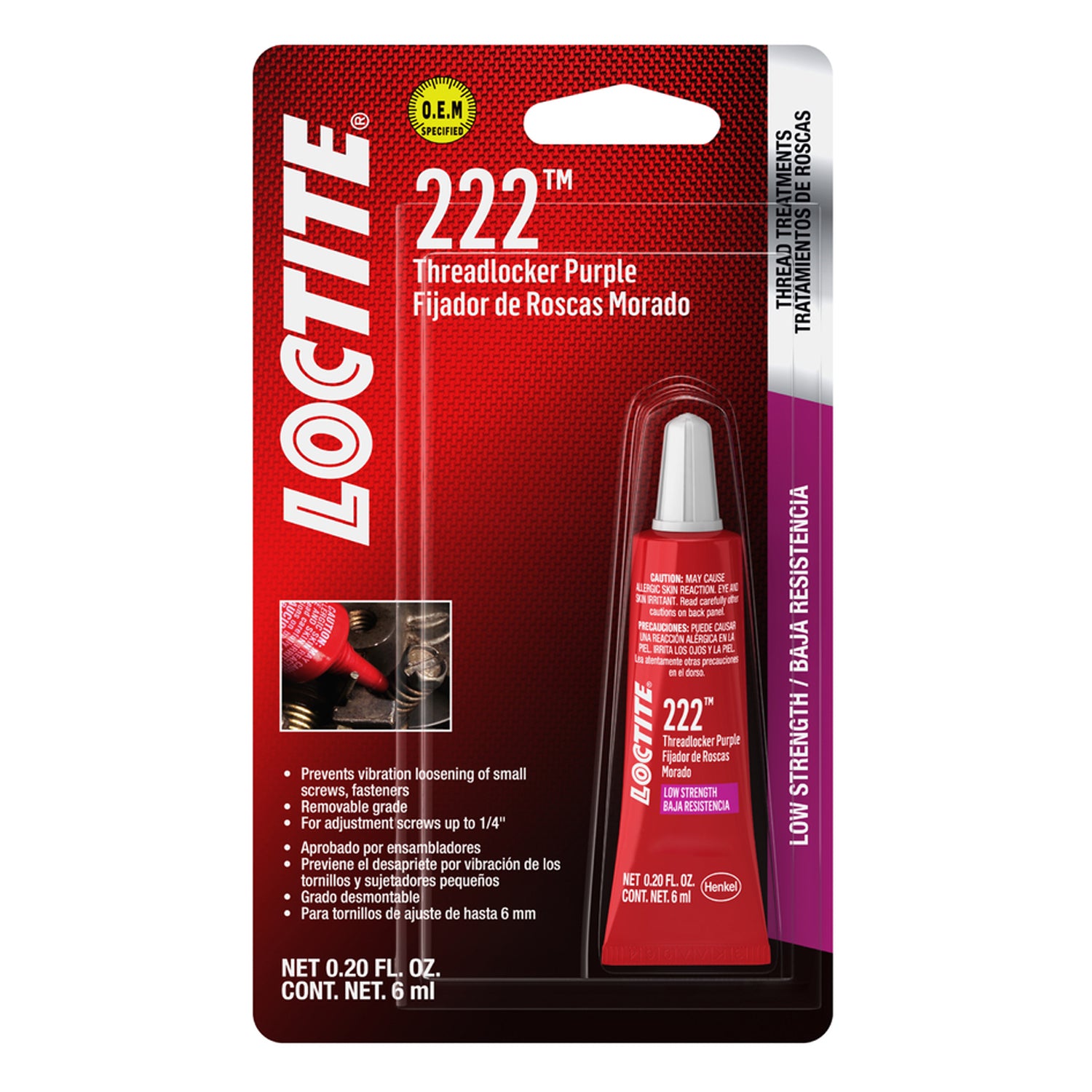 Loctite Threadlocker 222 Low Strength Purple - 6 ml Bottle