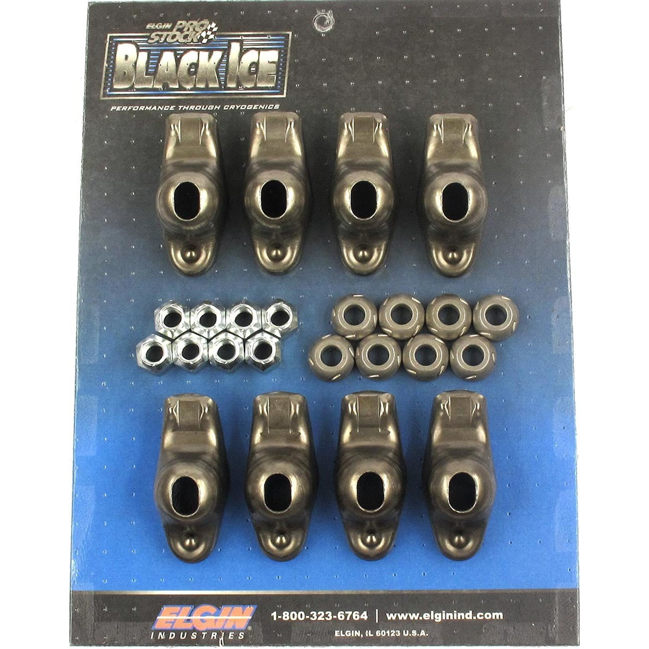 Elgin Black Ice Rocker Arm - 3/8 in Stud Mount - 1.60 Ratio - OEM/Long Slot - Small Block Chevy (Set of 8)