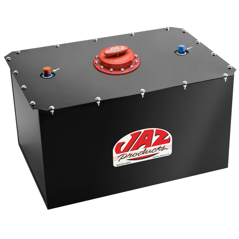 Jaz Products Pro Sport 22 Gallon Fuel Cell and Can - 25.75 in Wide x 17.375 in Deep x 14.5 in Tall - 8 AN Outlet / Vent - Foam - Black Powder Coat