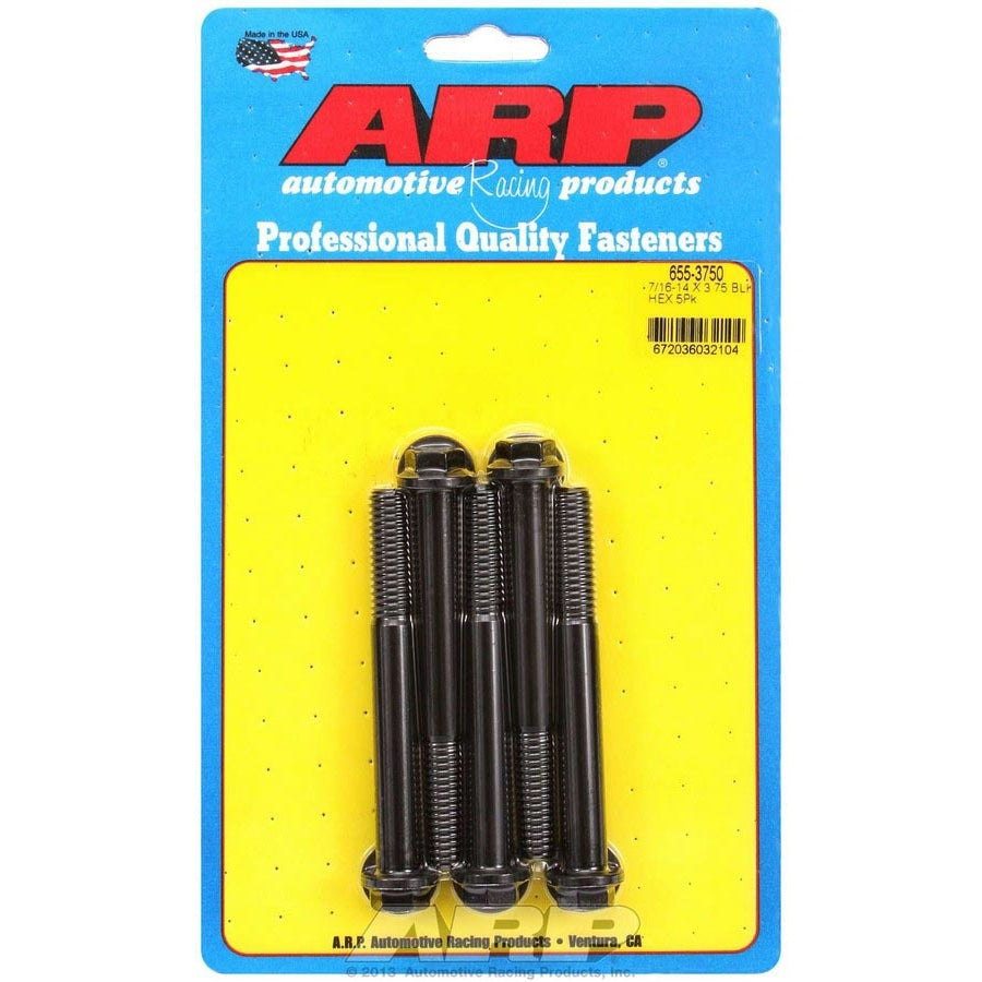 ARP 7/16-14 in Thread Bolt - 3.75 in Long - 1/2 in Hex Head - Chromoly - Black Oxide - Universal - Set of 5