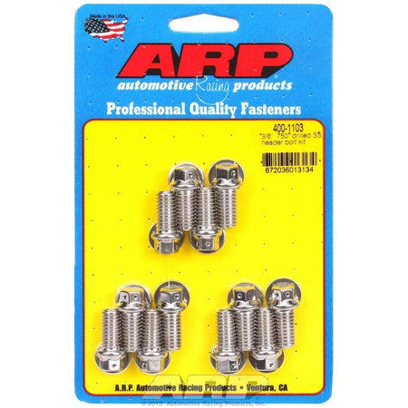 ARP Stainless Steel Header Bolt Kit - Drilled - SB Chevy - 3/8" Diameter, .750" Under Head Length - Hex Head - (12 Pack)