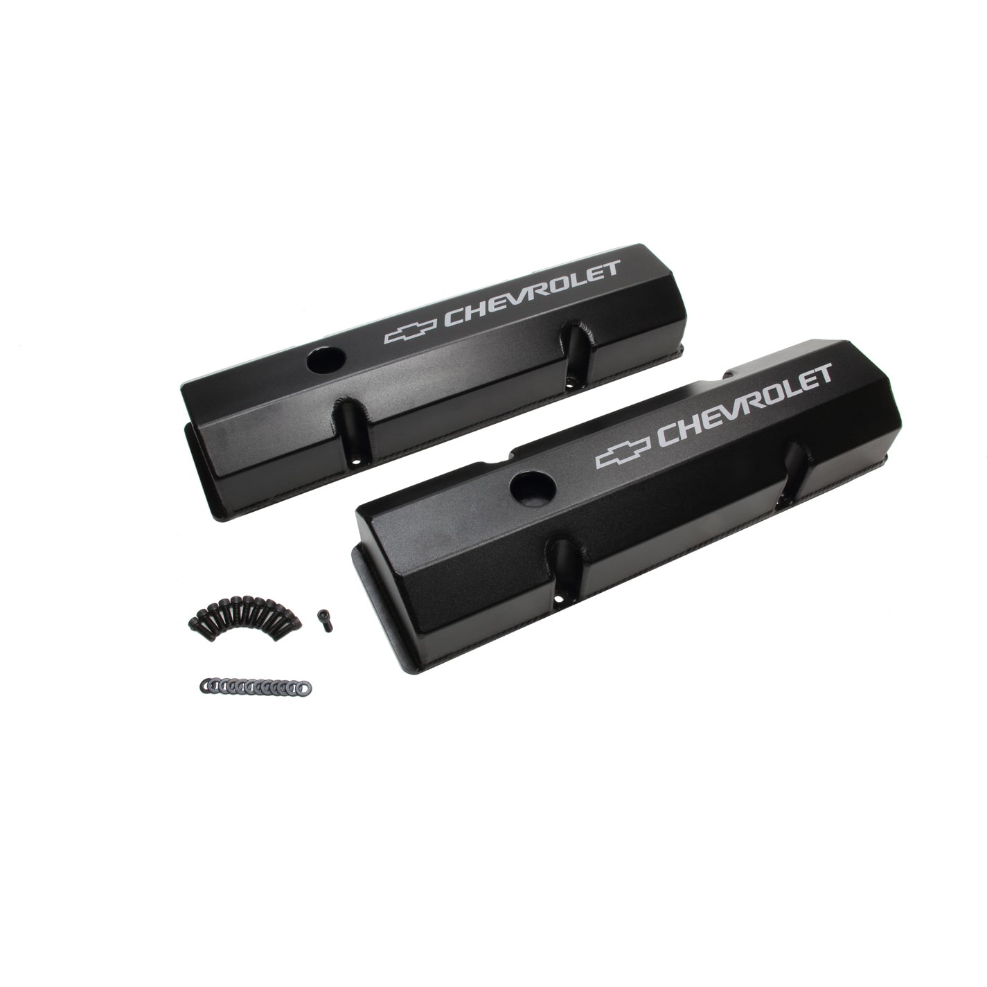 Holley GM Track Series Tall Valve Cover - Chevy Bowtie - Fabricated - Black Powder Coat - Small Block Chevy - Pair