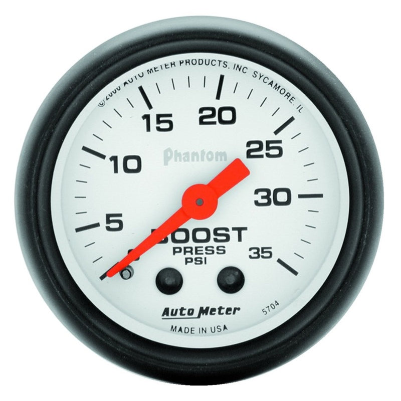 Auto Meter Phantom 0-35 psi Boost Gauge - Mechanical - Analog - 2-1/16 in Diameter - White Face