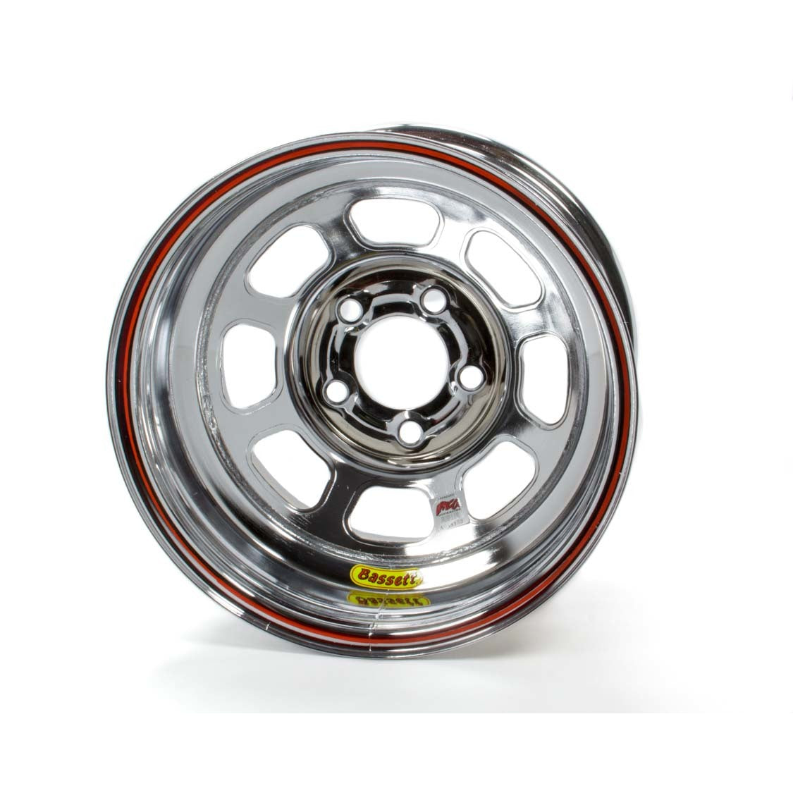 Bassett IMCA D-Hole Wheel - Reverse Bell - 15" x 8" - 5 x 5" - Chrome - 2" Back Spacing - 19 lbs.