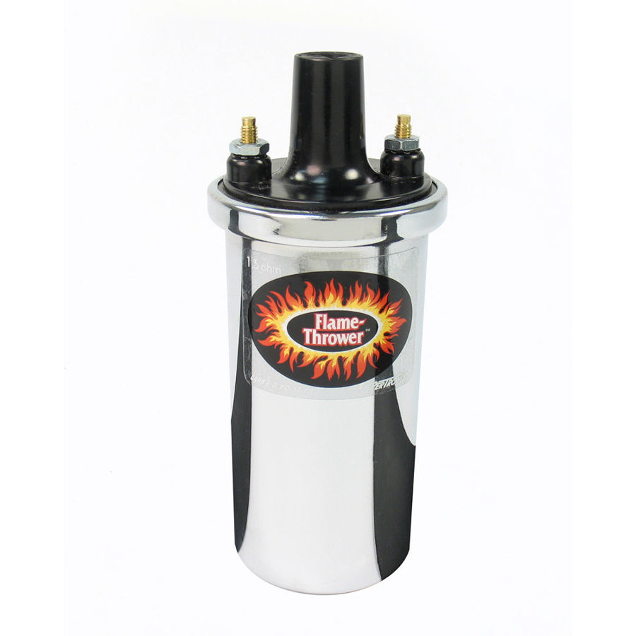 PerTronix Flame-Thrower Ignition Coil - Chrome - Canister - Round - Oil Filled - 40,000 Volts