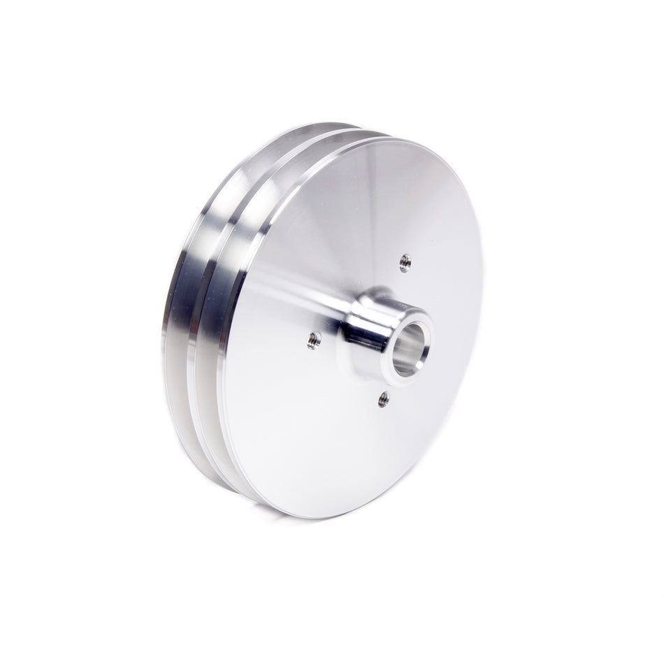 March Performance V-Belt 2 Groove Power Steering Pump Pulley - 3/4 in Press-On - 6 in Diameter - Clear Powder Coat - GM Pumps